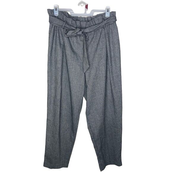 Eloquii Pants Size 18 Paperbag Herringbone Gray Black White High Rise - Picture 2 of 14